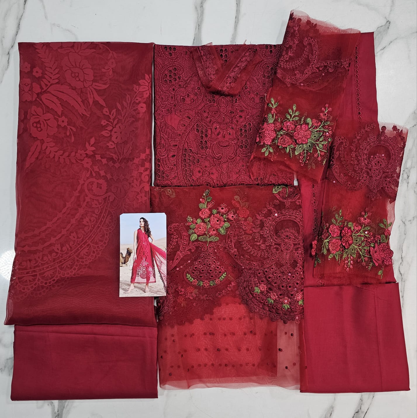 MariaB Luxury Lawn 2025 Hit Code 4A Maronish Red