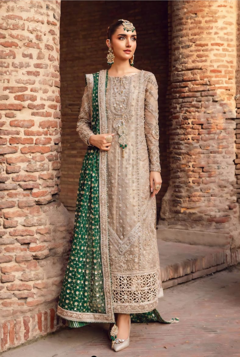 Mariab Brides Couture 2025 Hit Code D5 Green Jaal Chiffon Dupata