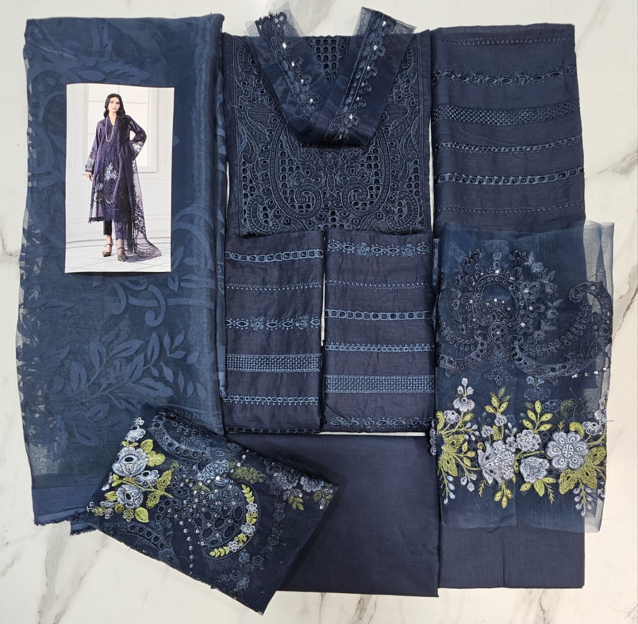 Mariab Luxury Lawn 2025 Hit Code 04-B Navy Blue