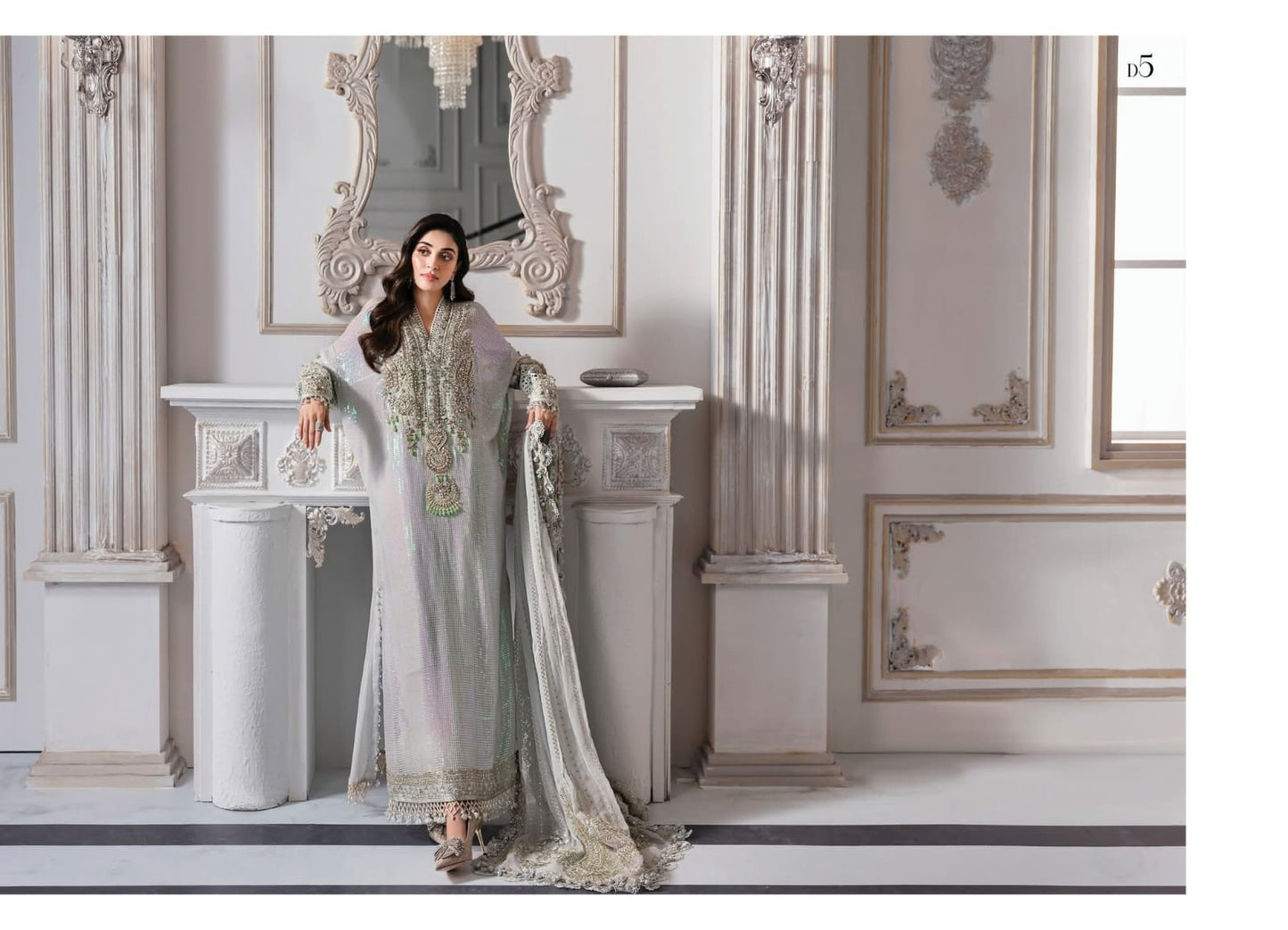 Mariab Luxury Chiffon Eid ul Azha 2025 Hit Code D5 Aqua Chiffon Sequence