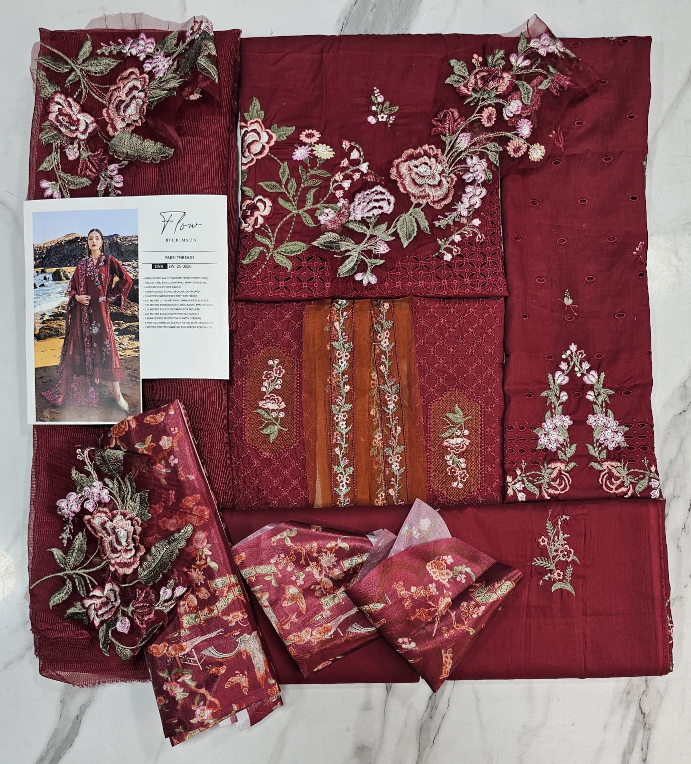Crimson Luxury Lawn 2025 Hit Code 5B Maroon