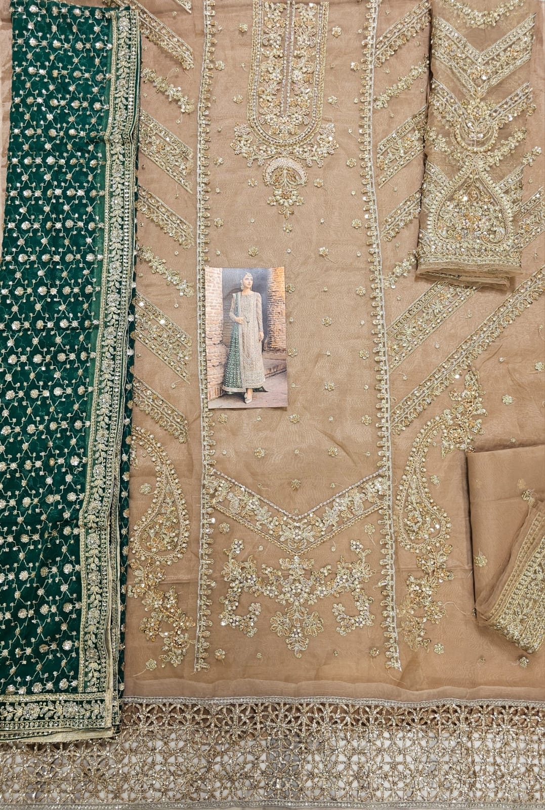 Mariab Brides Couture 2025 Hit Code D5 Green Jaal Chiffon Dupata