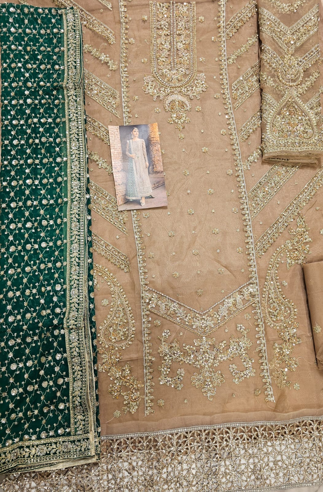 Mariab Brides Couture 2025 Hit Code D5 Green Jaal Chiffon Dupata
