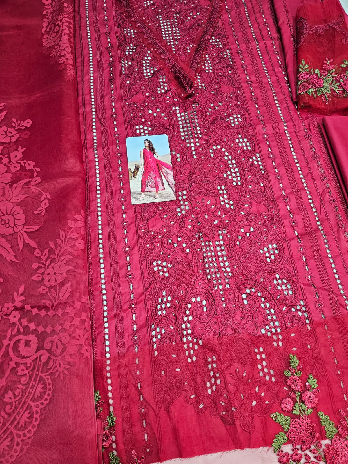 MariaB Luxury Lawn 2025 Hit Code 4A Maronish Red