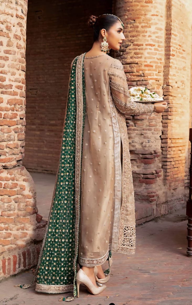 Mariab Brides Couture 2025 Hit Code D5 Green Jaal Chiffon Dupata