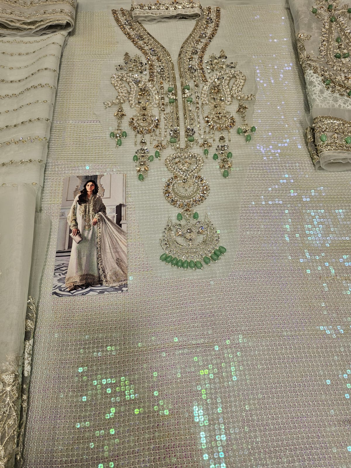 Mariab Luxury Chiffon Eid ul Azha 2025 Hit Code D5 Aqua Chiffon Sequence