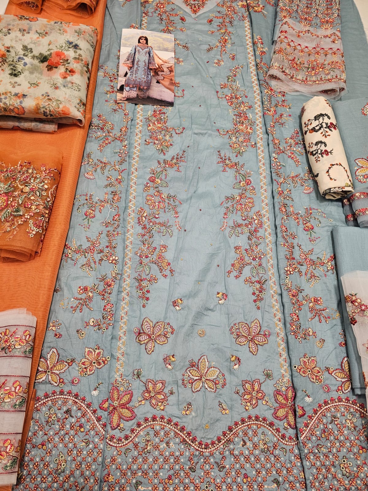 Hussain Rehar Luxury Lawn 2025 Hit Code Malibu sky Grey