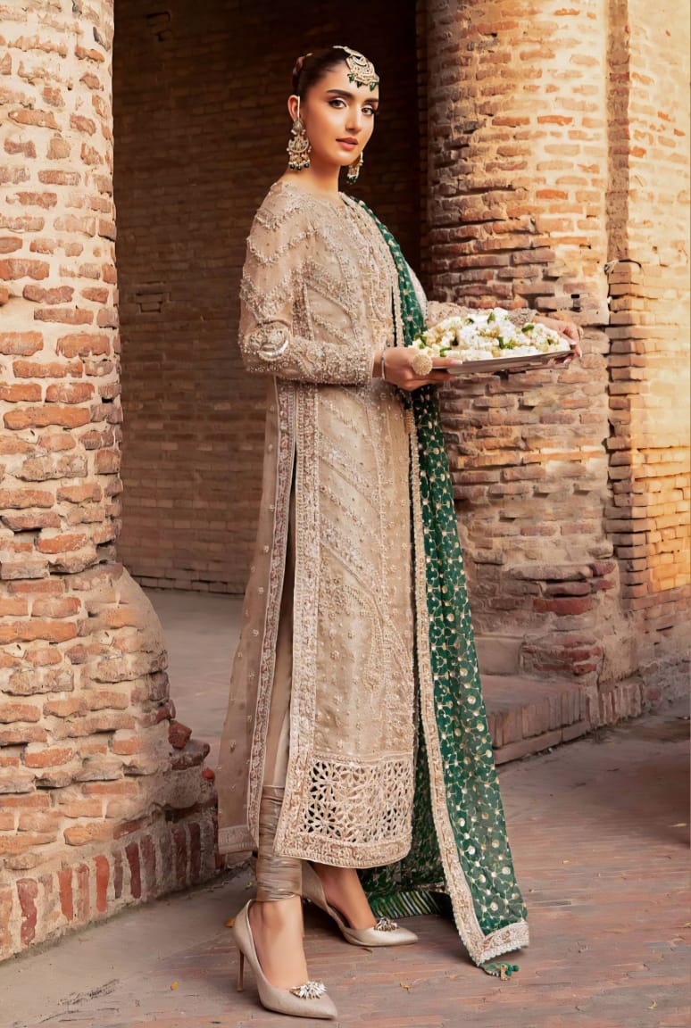 Mariab Brides Couture 2025 Hit Code D5 Green Jaal Chiffon Dupata