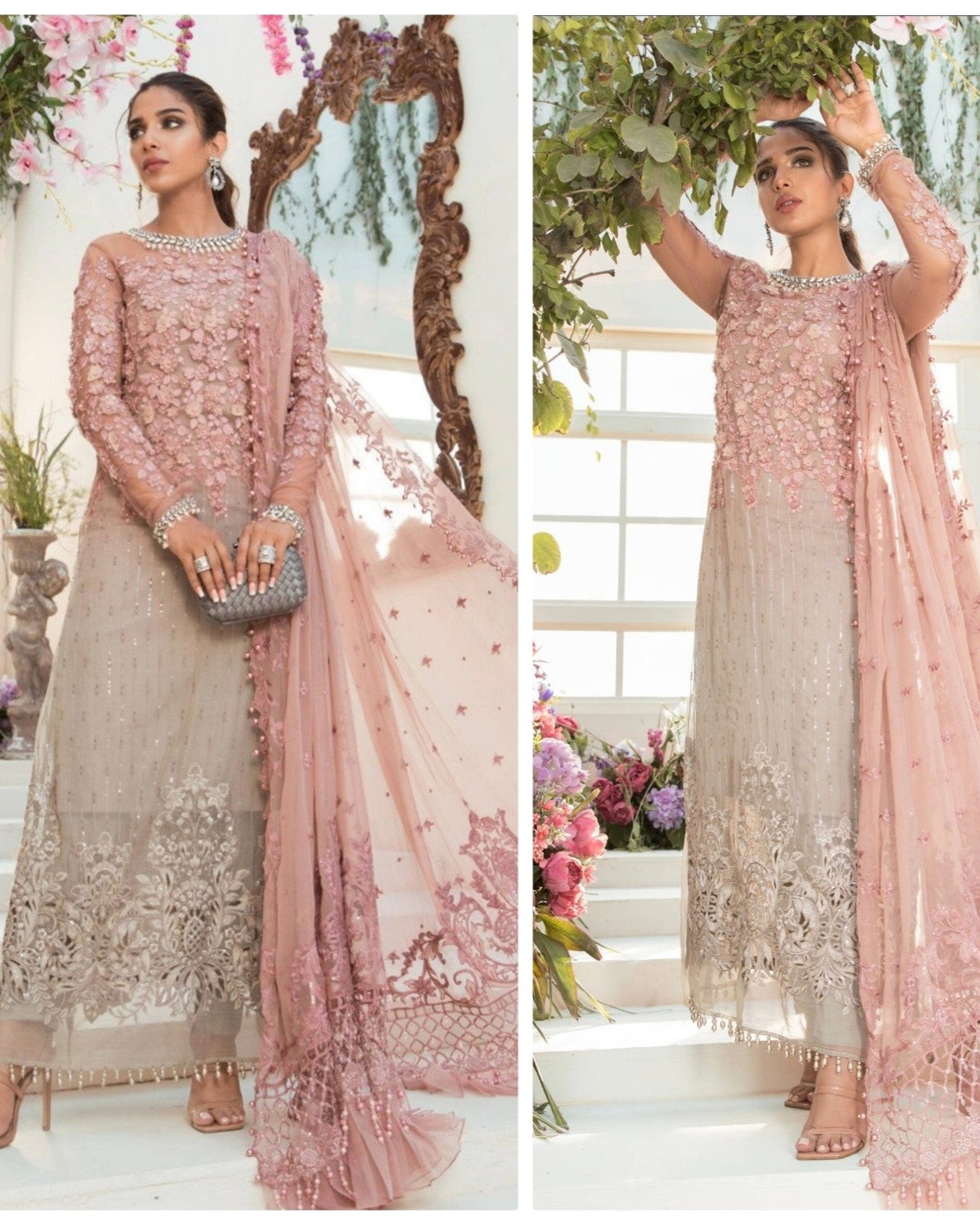 Mariab Luxury Party Wear Chiffon Hit Code Bd-01 3D Flower