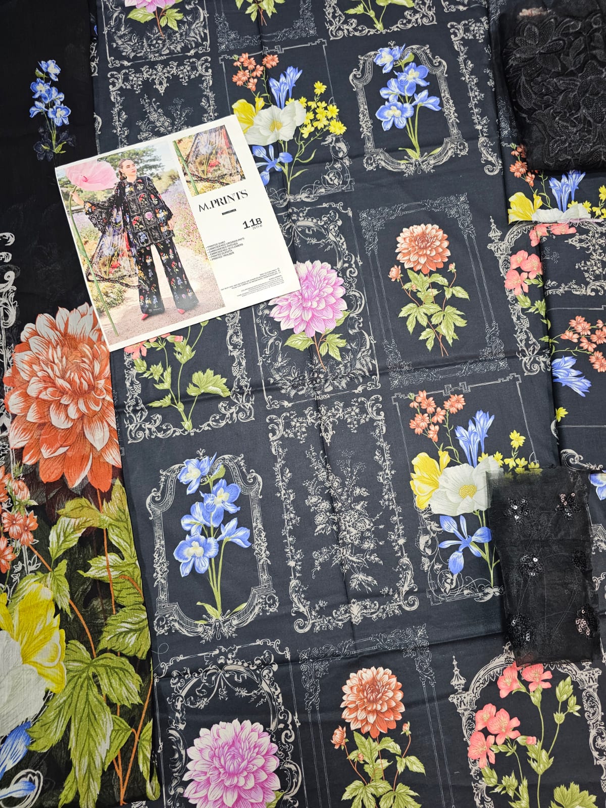 Mariab Mprints Lawn 2025 Hit Code 11B Black