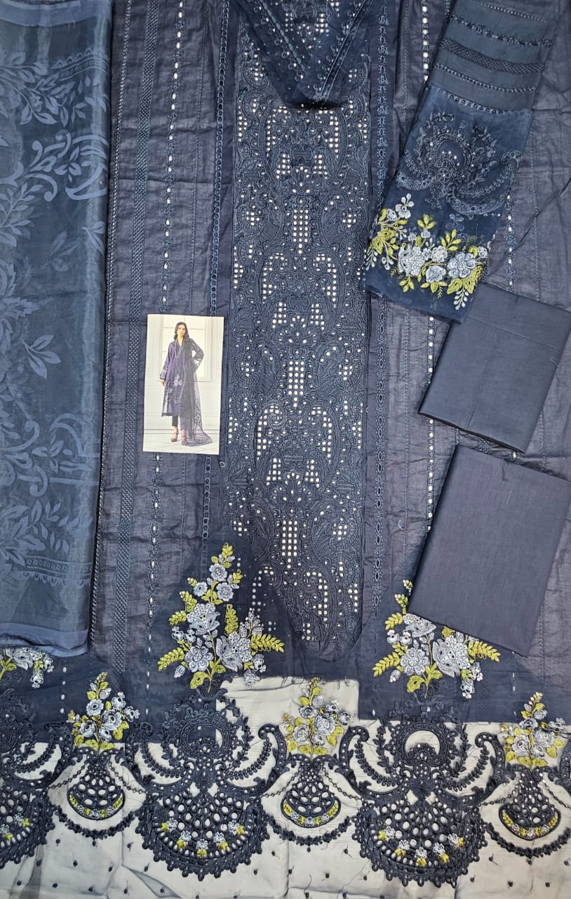 Mariab Luxury Lawn 2025 Hit Code 04-B Navy Blue