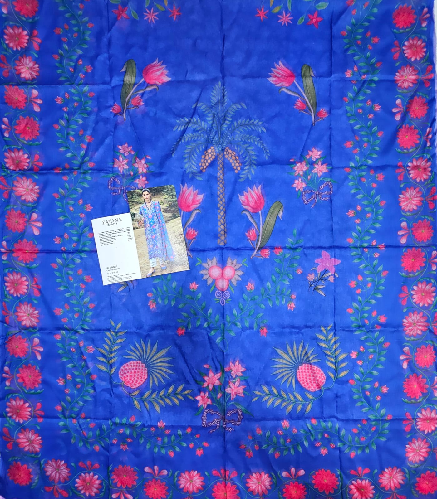 Zaha Luxury Lawn 2025 Hit Code 01-B Blue Lawn Dupata Article