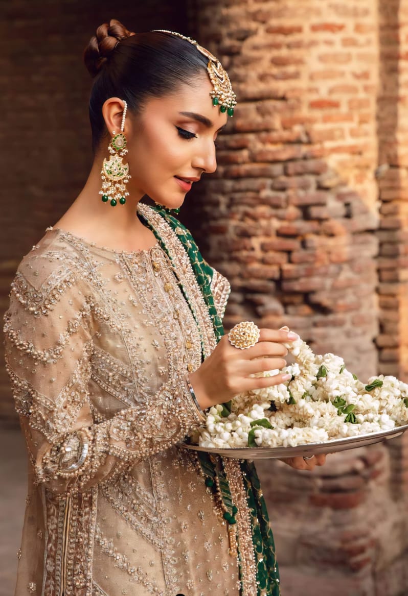 Mariab Brides Couture 2025 Hit Code D5 Green Jaal Chiffon Dupata