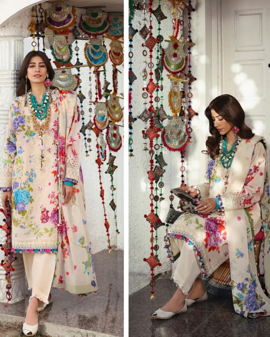 Zaha Luxury Lawn 2025 Hit Code 7B Multi Caremal  Chikenkari