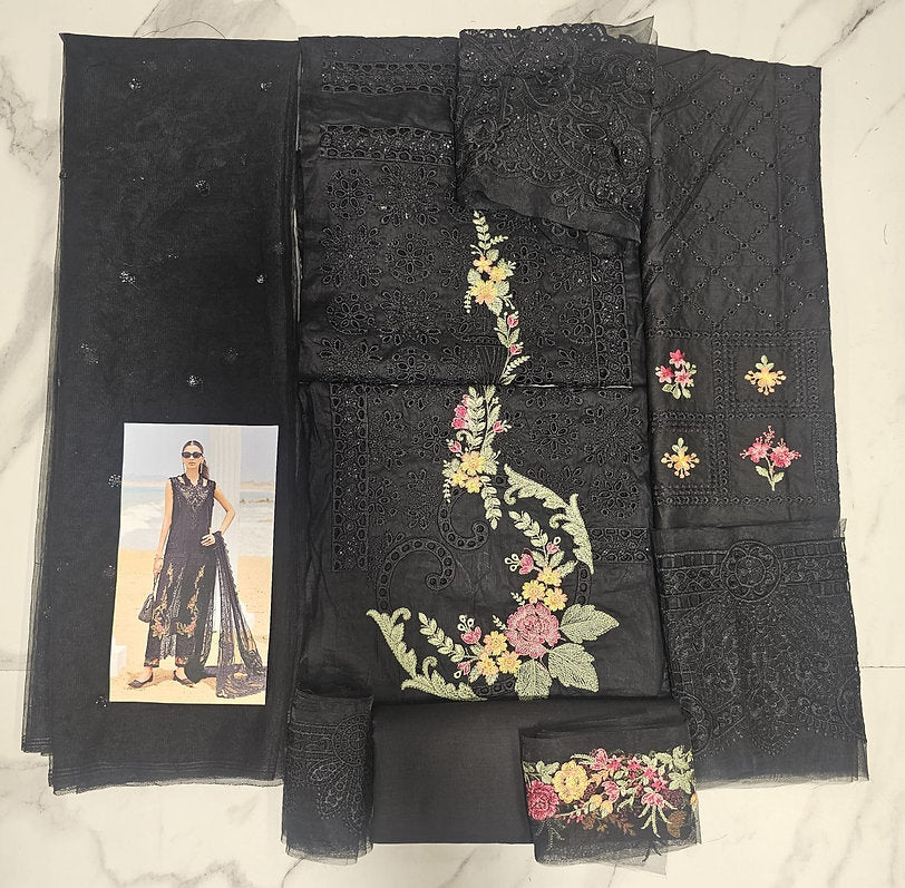 Mariab Eid ul azha Luxury Lawn Collection 2025 Hit Code D1 Black