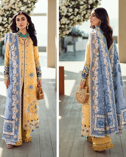 Qalamkar Luxury Lawn 2025 Hit Code 06 Mustard