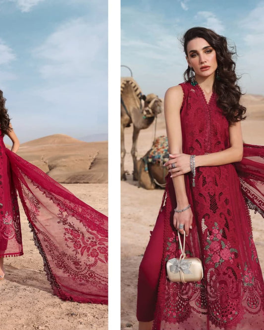 MariaB Luxury Lawn 2025 Hit Code 4A Maronish Red