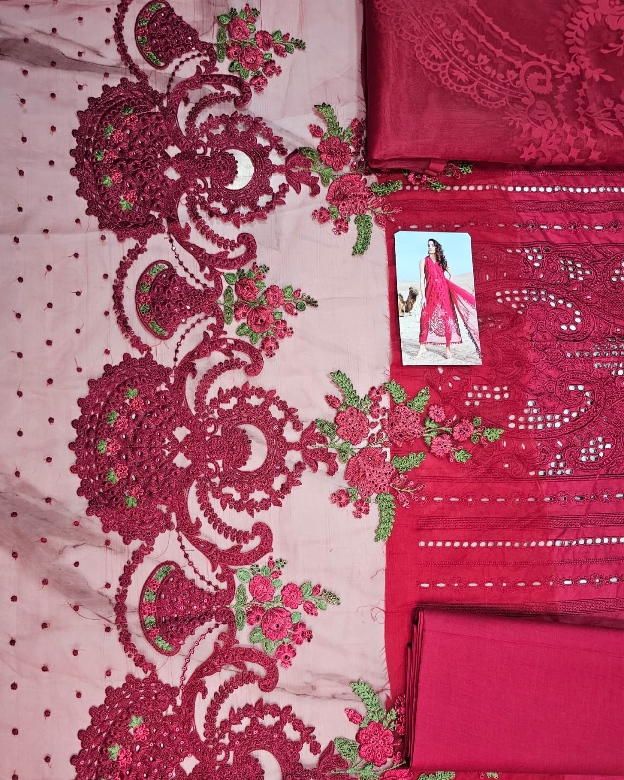 MariaB Luxury Lawn 2025 Hit Code 4A Maronish Red