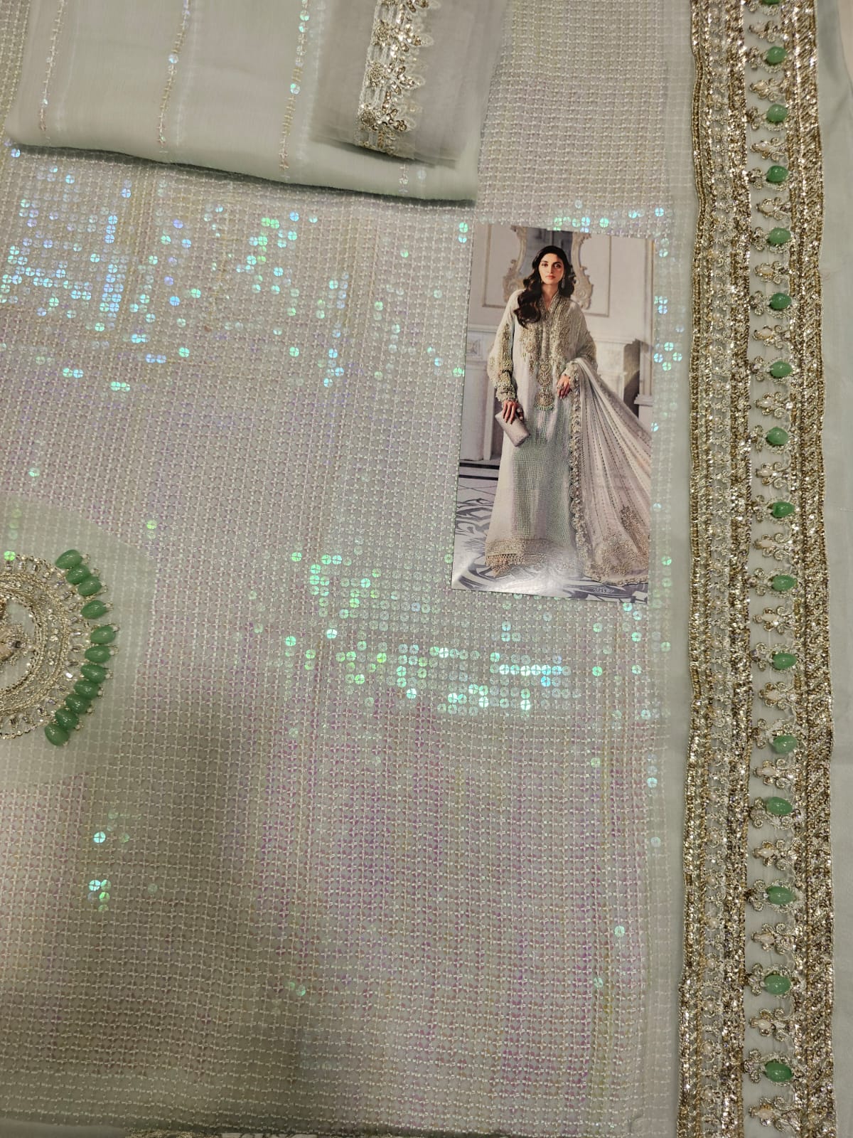 Mariab Luxury Chiffon Eid ul Azha 2025 Hit Code D5 Aqua Chiffon Sequence