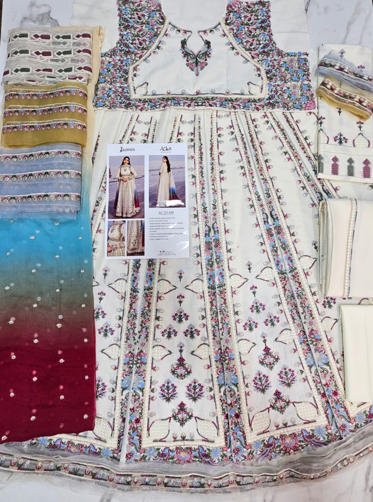 Jazmine Luxury Lawn 2025 Hit Code D9 Luxury Frawk