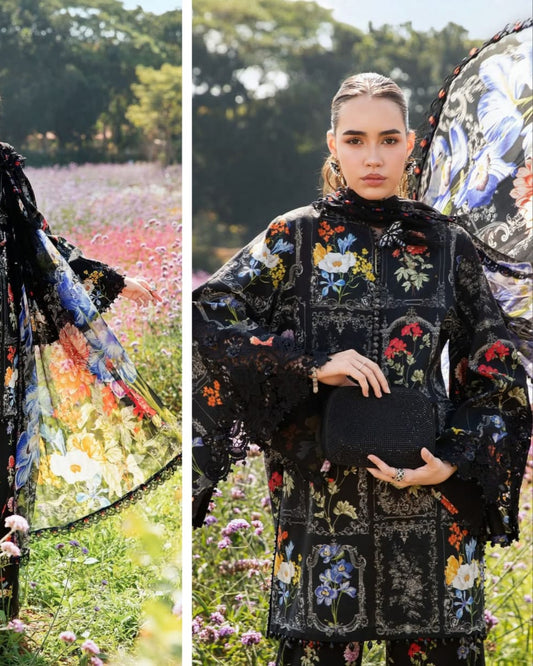 Mariab Mprints Lawn 2025 Hit Code 11B Black