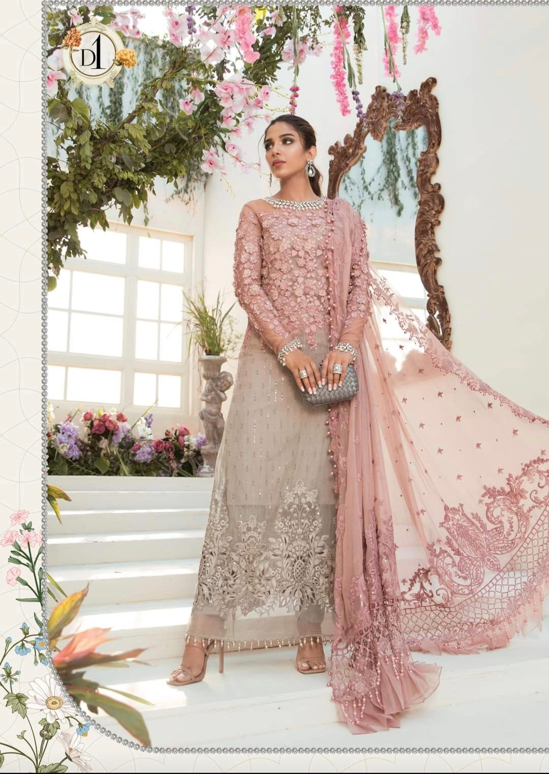 Mariab Luxury Party Wear Chiffon Hit Code Bd-01 3D Flower