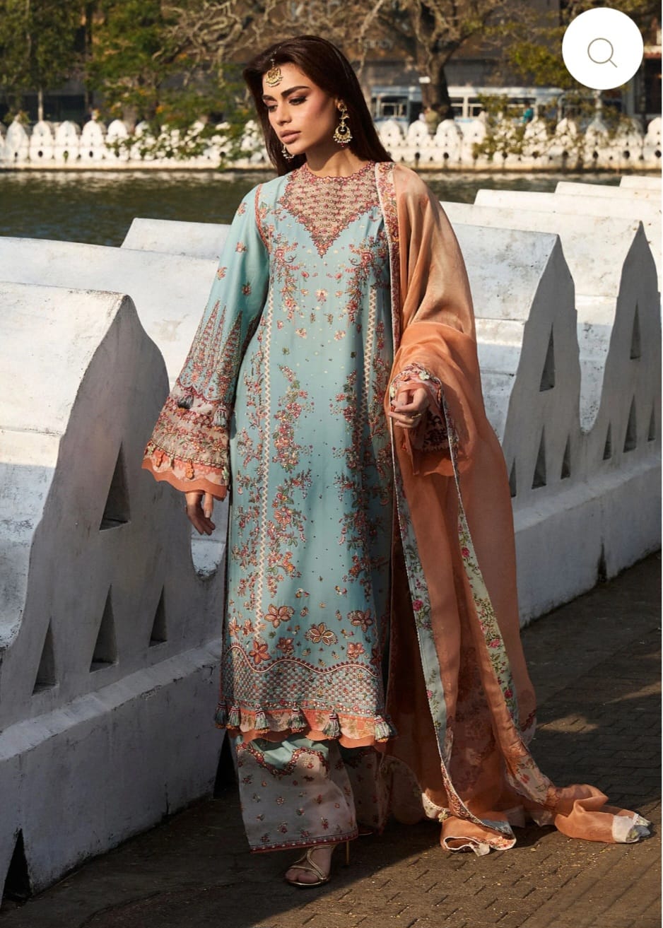 Hussain Rehar Luxury Lawn 2025 Hit Code Malibu sky Grey