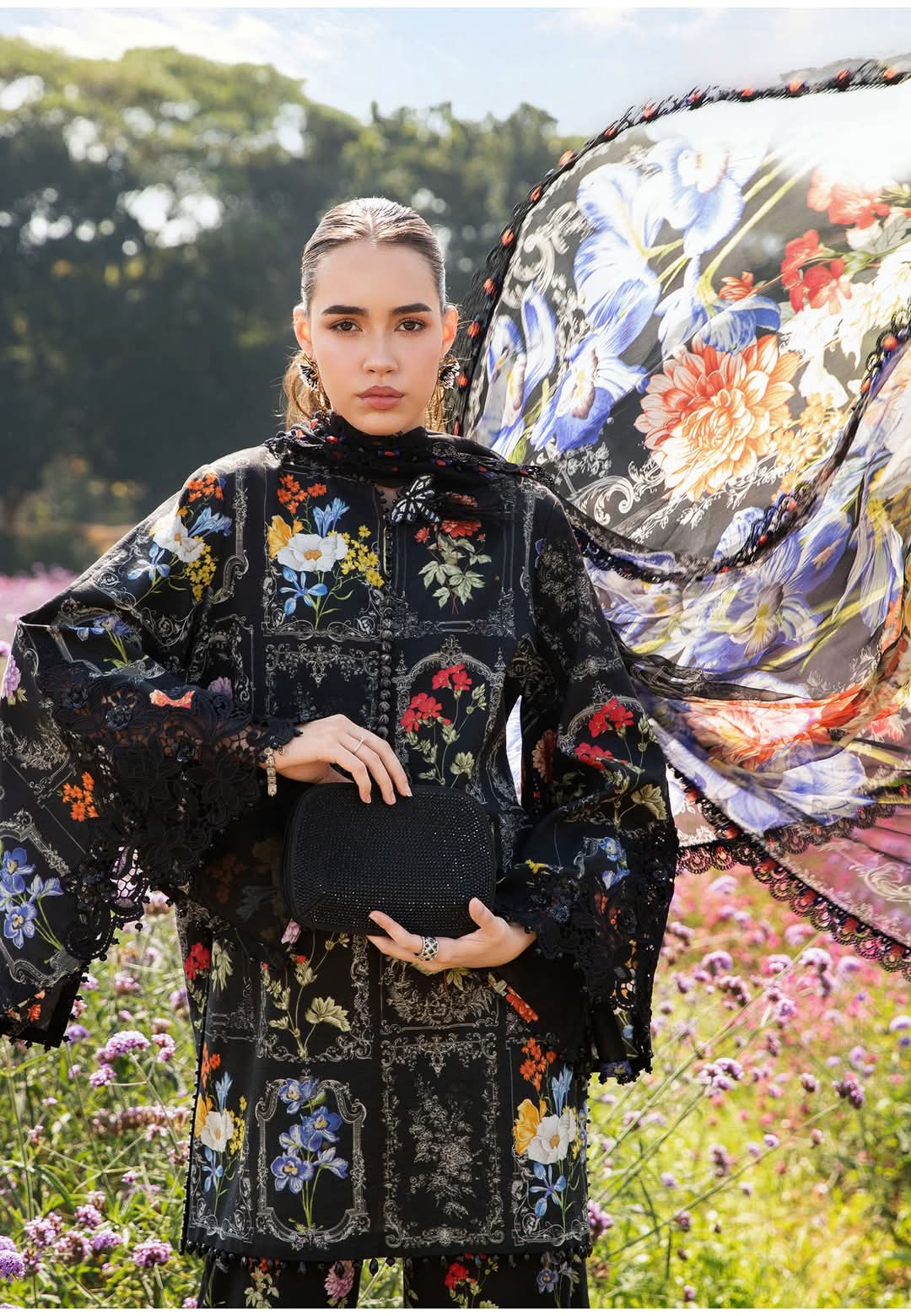 Mariab Mprints Lawn 2025 Hit Code 11B Black