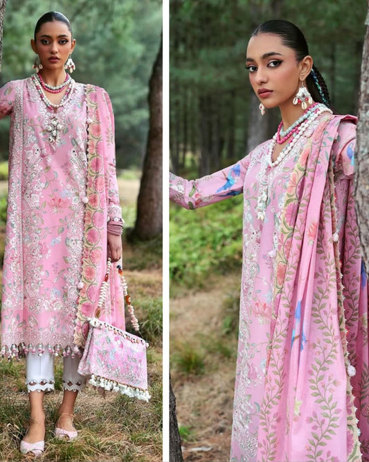 Zaha Luxury Lawn 2025 Hit Code 01-A Pink Lawn Dupata Article