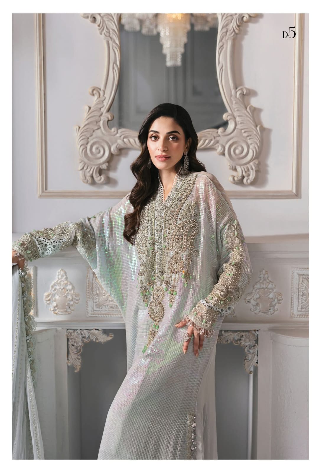 Mariab Luxury Chiffon Eid ul Azha 2025 Hit Code D5 Aqua Chiffon Sequence