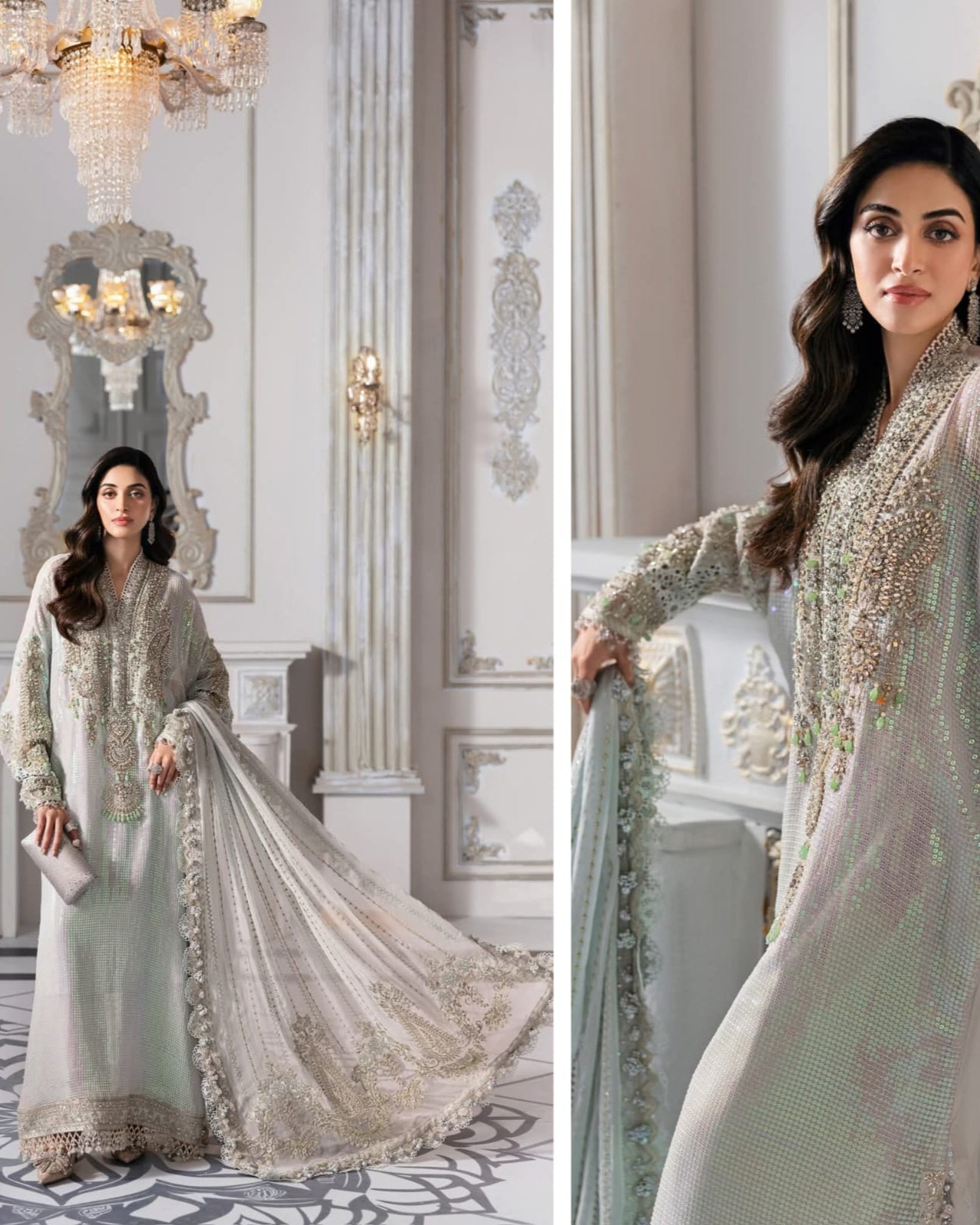 Mariab Luxury Chiffon Eid ul Azha 2025 Hit Code D5 Aqua Chiffon Sequence