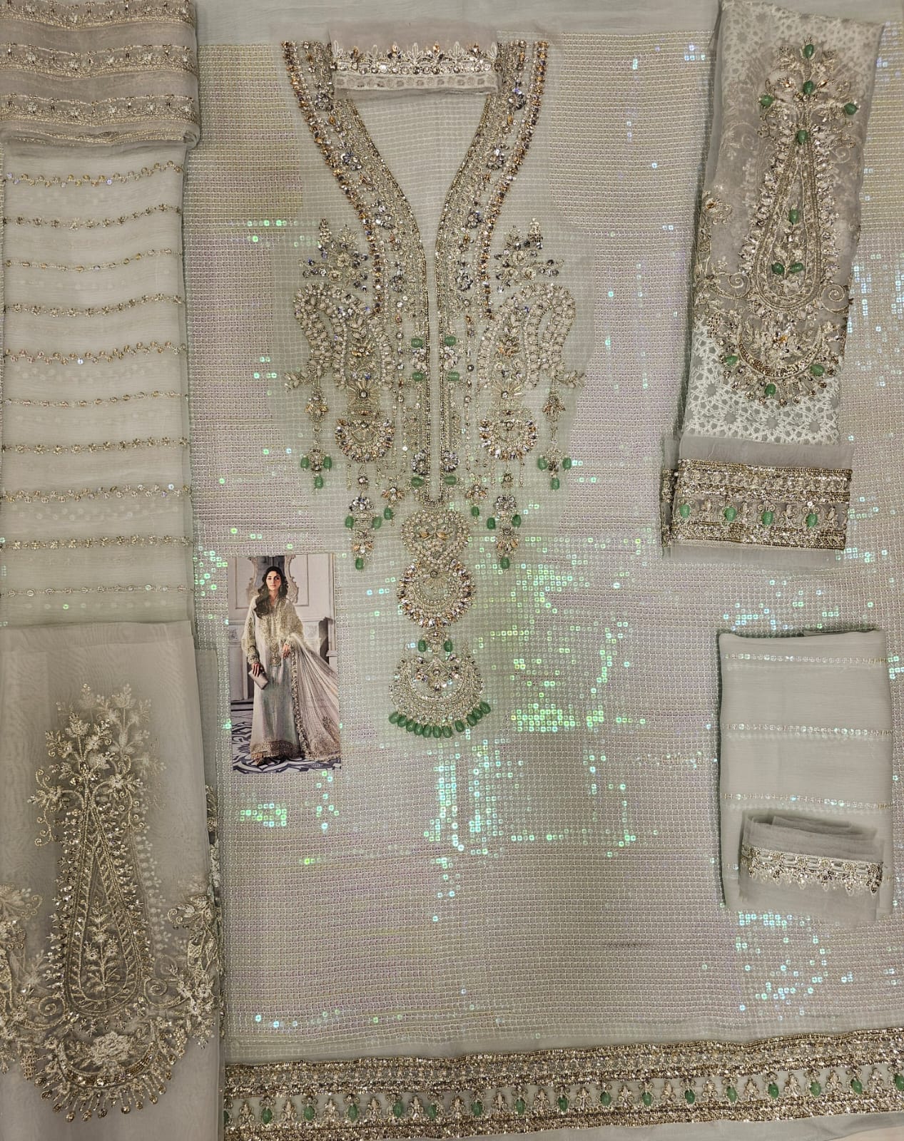 Mariab Luxury Chiffon Eid ul Azha 2025 Hit Code D5 Aqua Chiffon Sequence