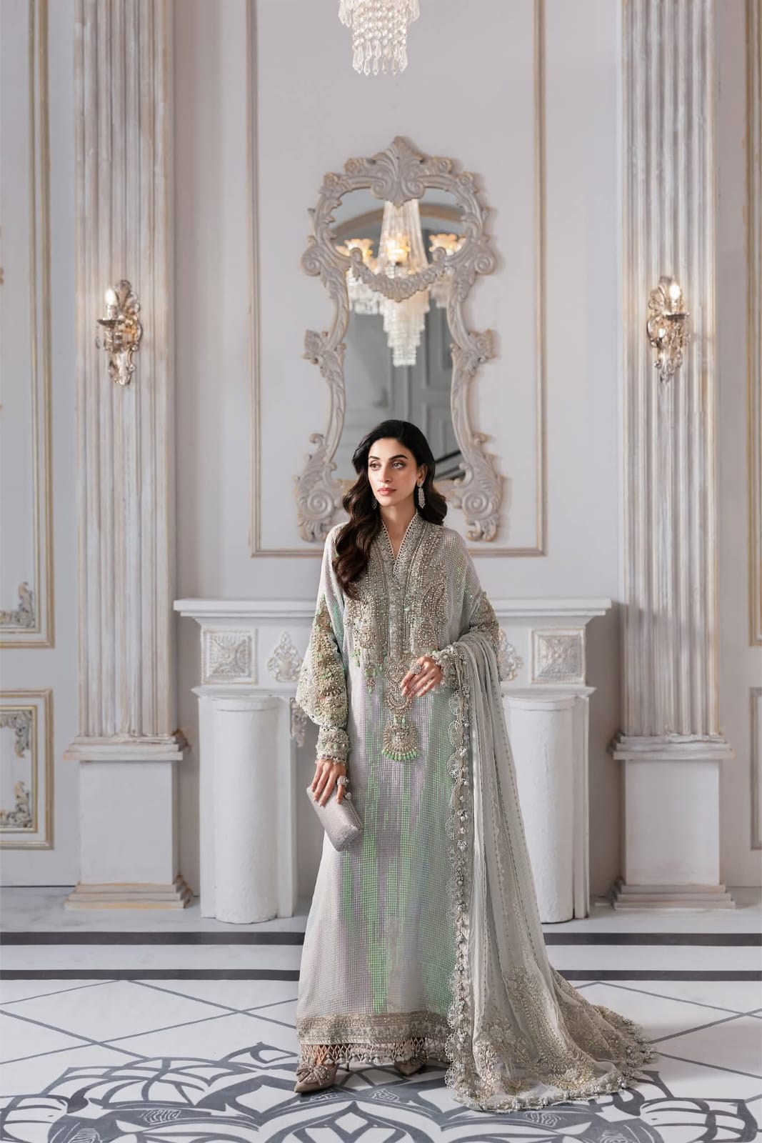 Mariab Luxury Chiffon Eid ul Azha 2025 Hit Code D5 Aqua Chiffon Sequence