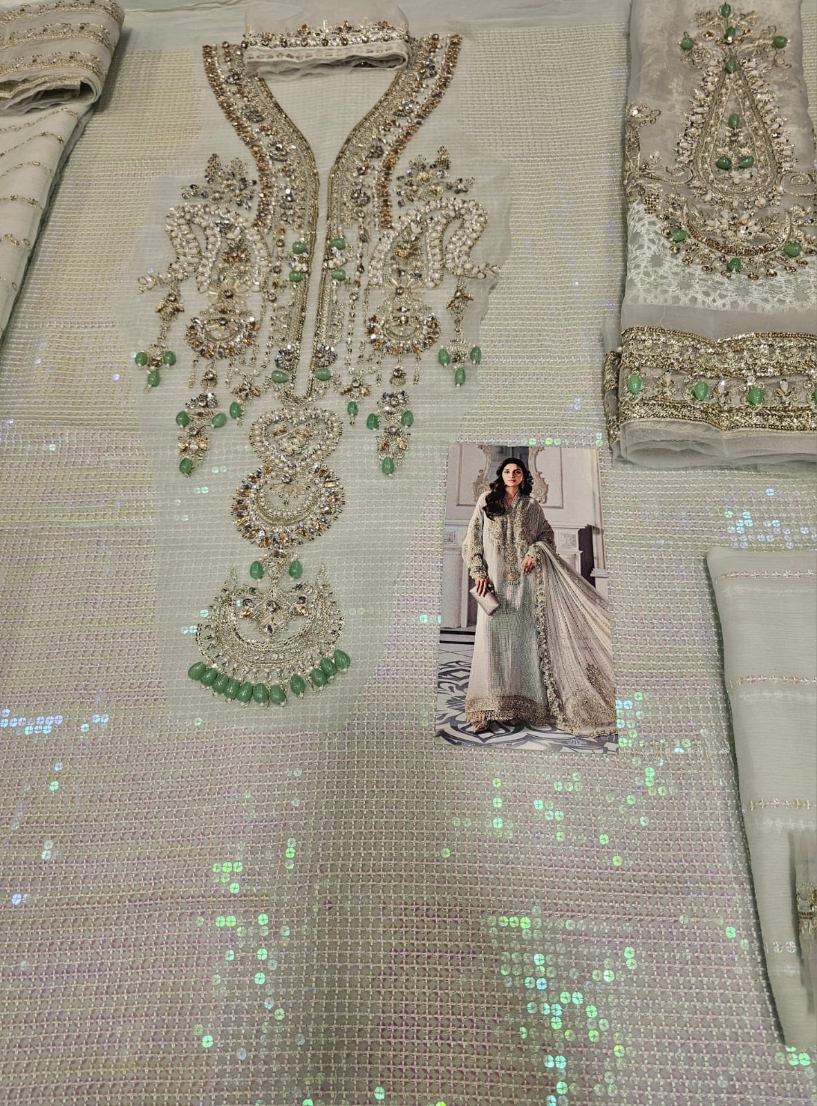 Mariab Luxury Chiffon Eid ul Azha 2025 Hit Code D5 Aqua Chiffon Sequence