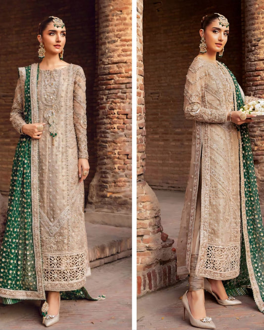 Mariab Brides Couture 2025 Hit Code D5 Green Jaal Chiffon Dupata