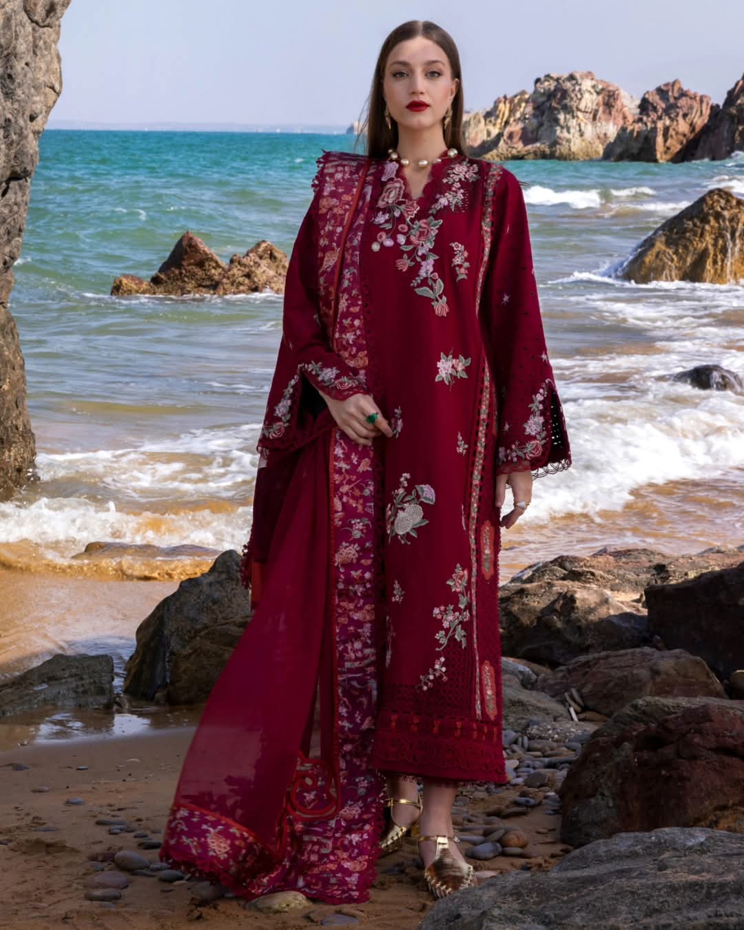 Crimson Luxury Lawn 2025 Hit Code 5B Maroon
