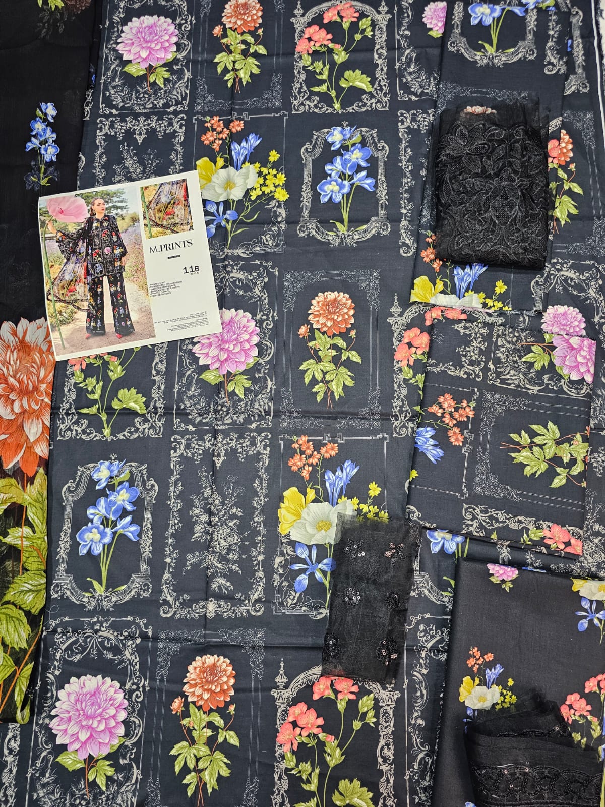 Mariab Mprints Lawn 2025 Hit Code 11B Black