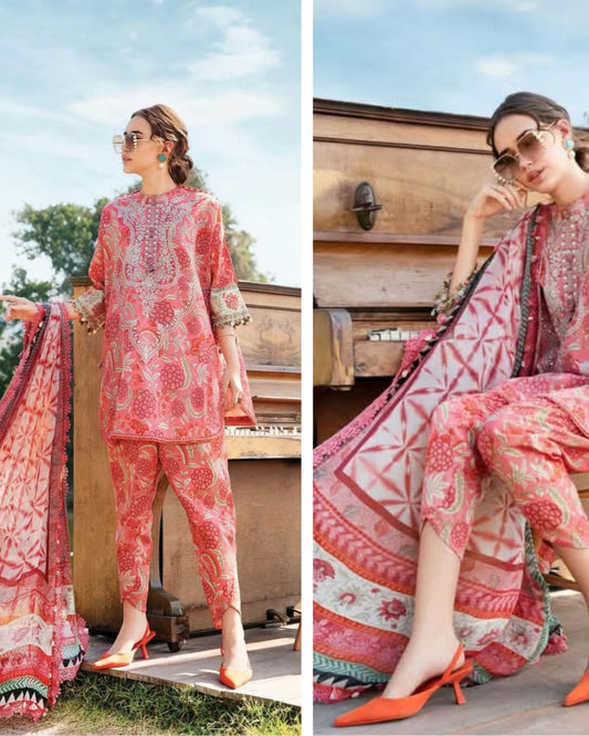 Mariab Mprints Lawn 2025 Hit Code 13A Strawberry Pink