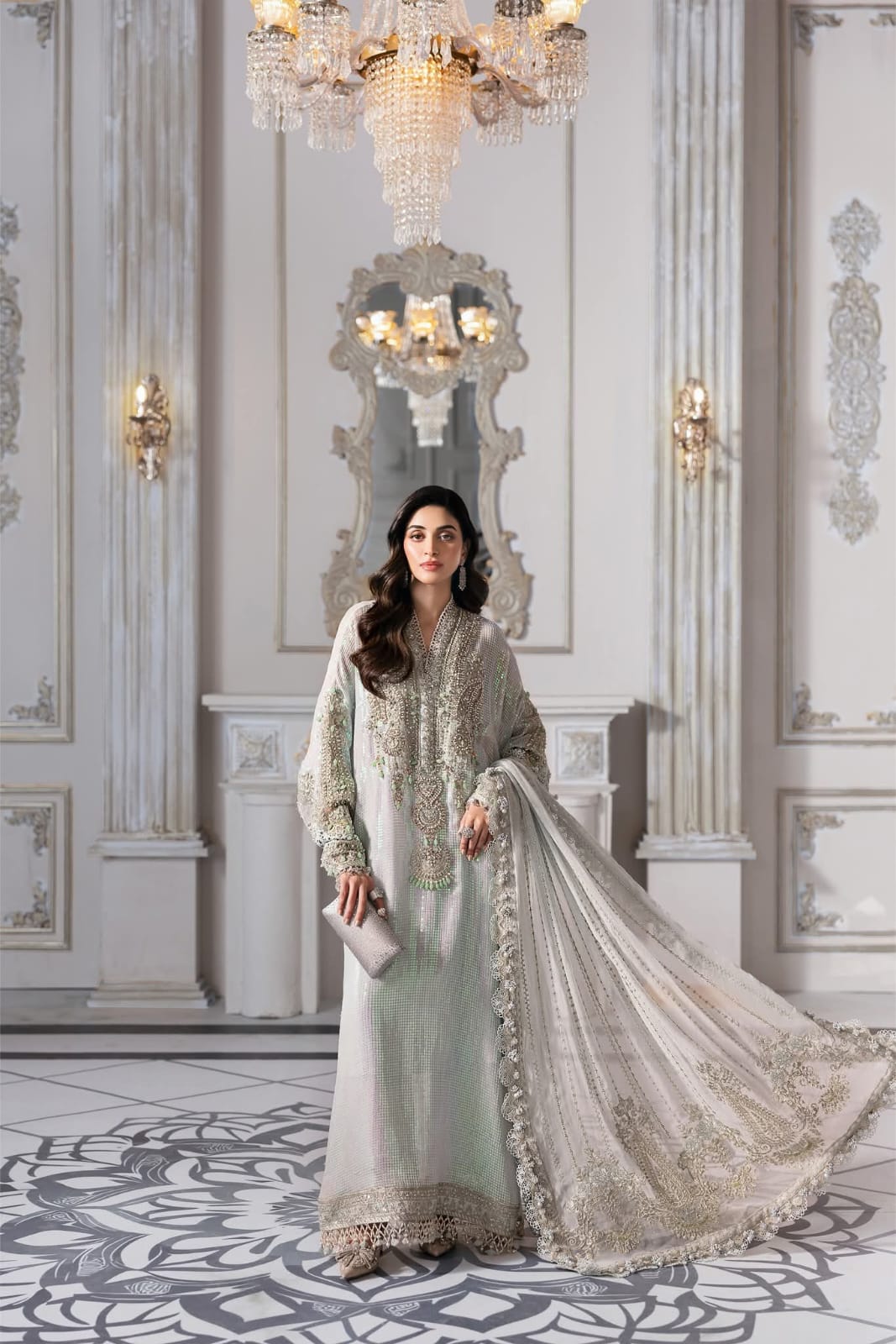 Mariab Luxury Chiffon Eid ul Azha 2025 Hit Code D5 Aqua Chiffon Sequence