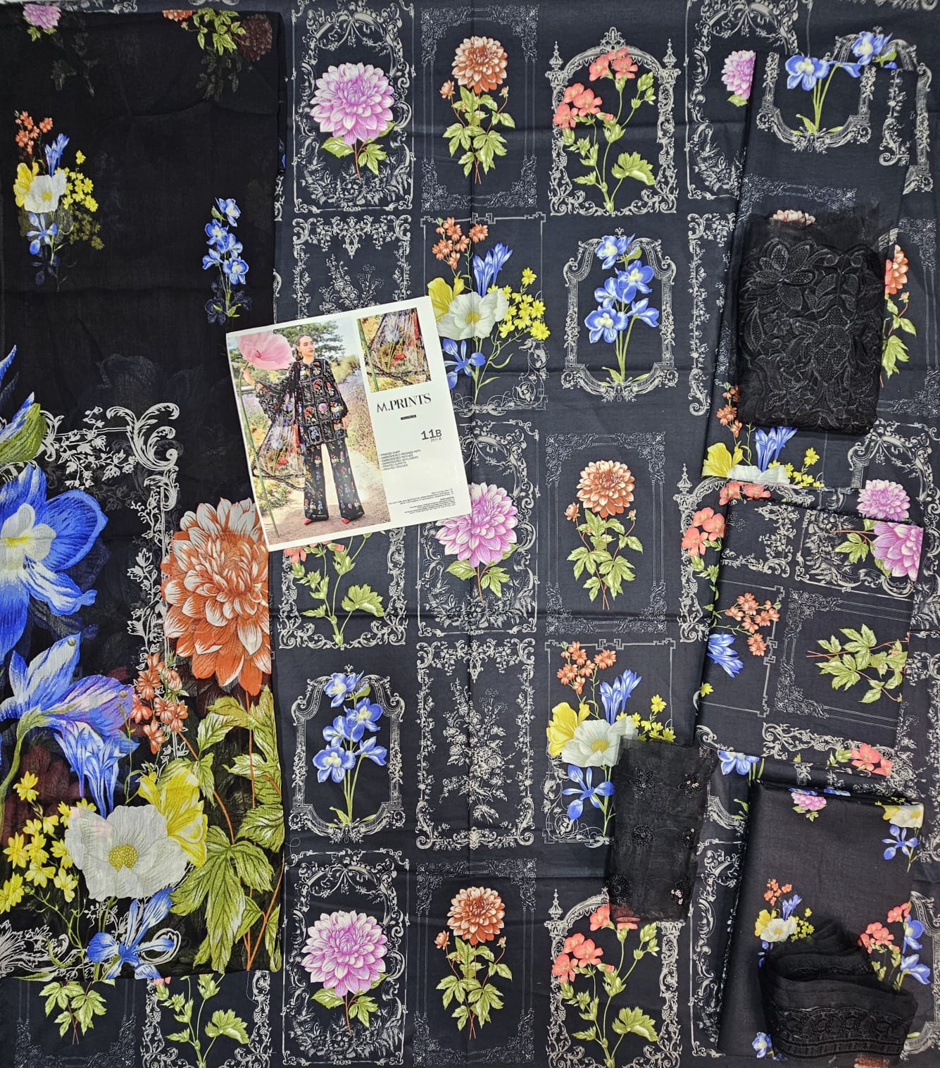 Mariab Mprints Lawn 2025 Hit Code 11B Black