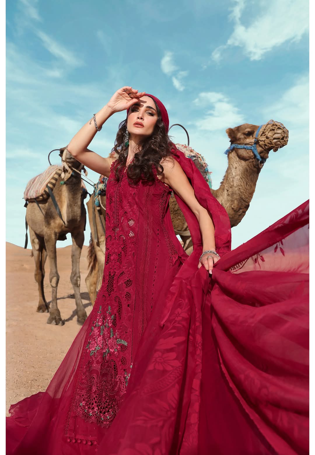 MariaB Luxury Lawn 2025 Hit Code 4A Maronish Red