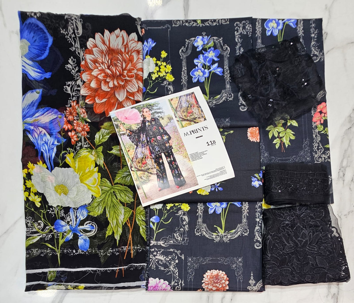Mariab Mprints Lawn 2025 Hit Code 11B Black