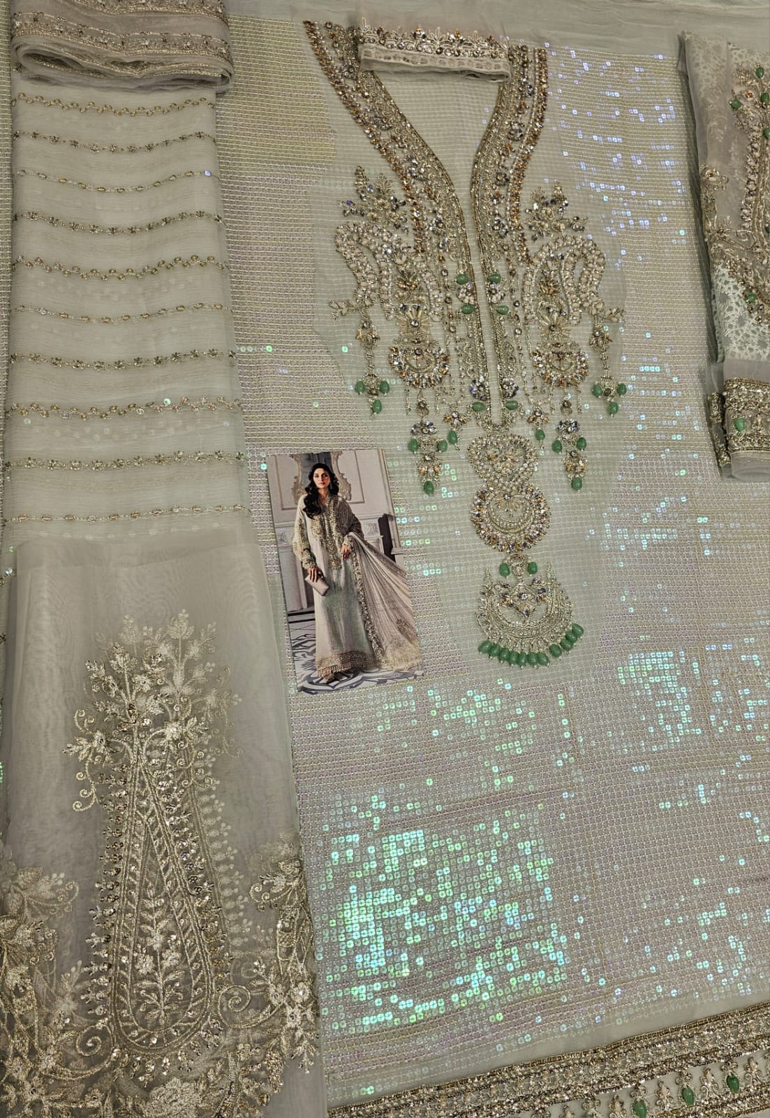Mariab Luxury Chiffon Eid ul Azha 2025 Hit Code D5 Aqua Chiffon Sequence