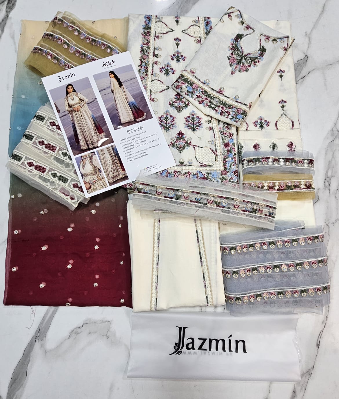 Jazmine Luxury Lawn 2025 Hit Code D9 Luxury Frawk
