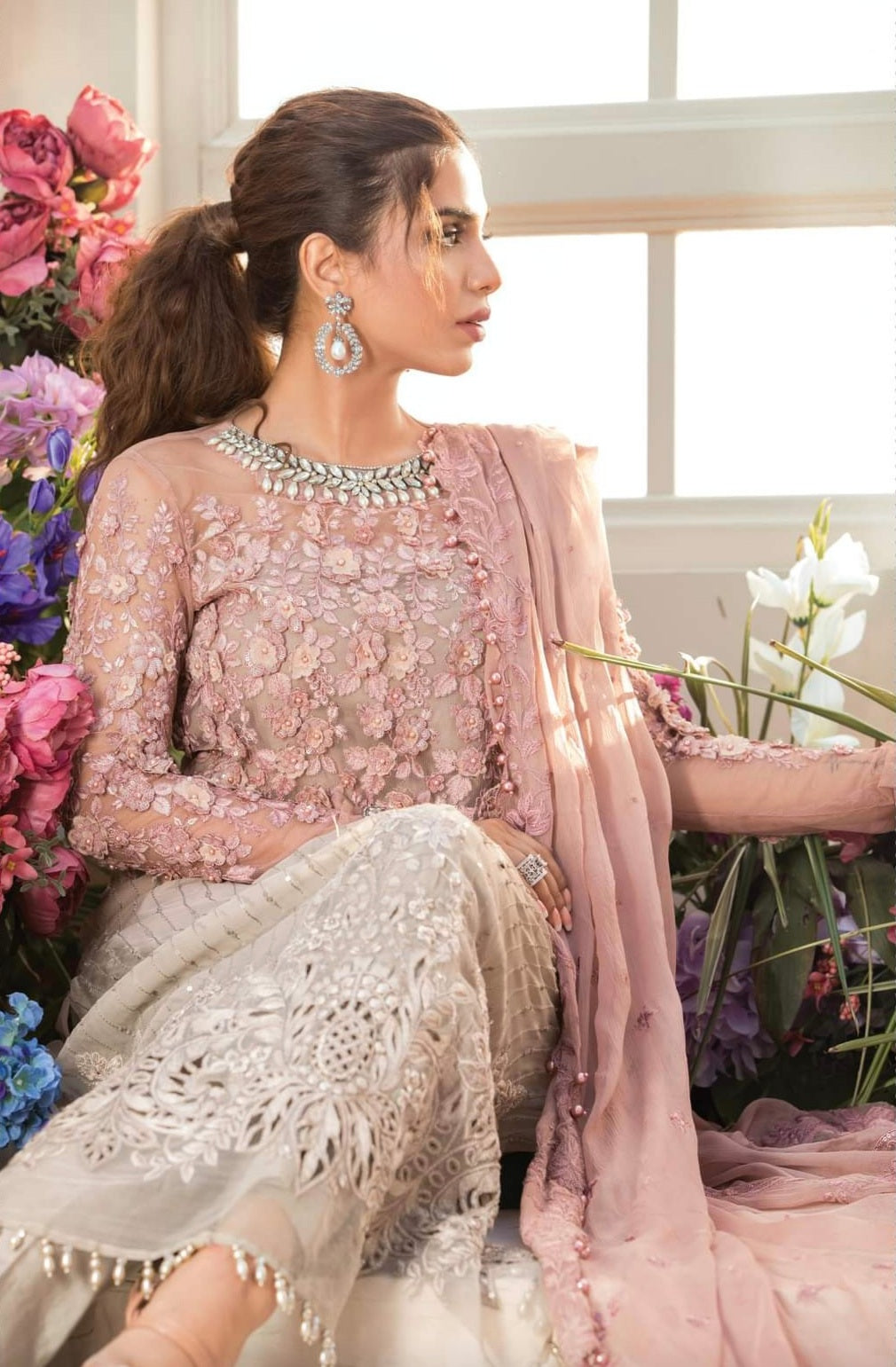 Mariab Luxury Party Wear Chiffon Hit Code Bd-01 3D Flower